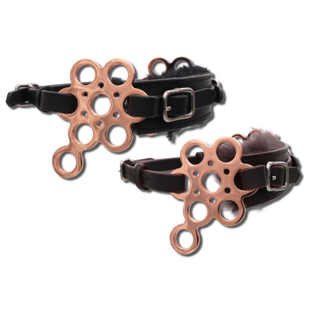 Hackamore Flower rosegold mit Lammfell, gebisslose Zäumung, rosegold-schwarz/braun