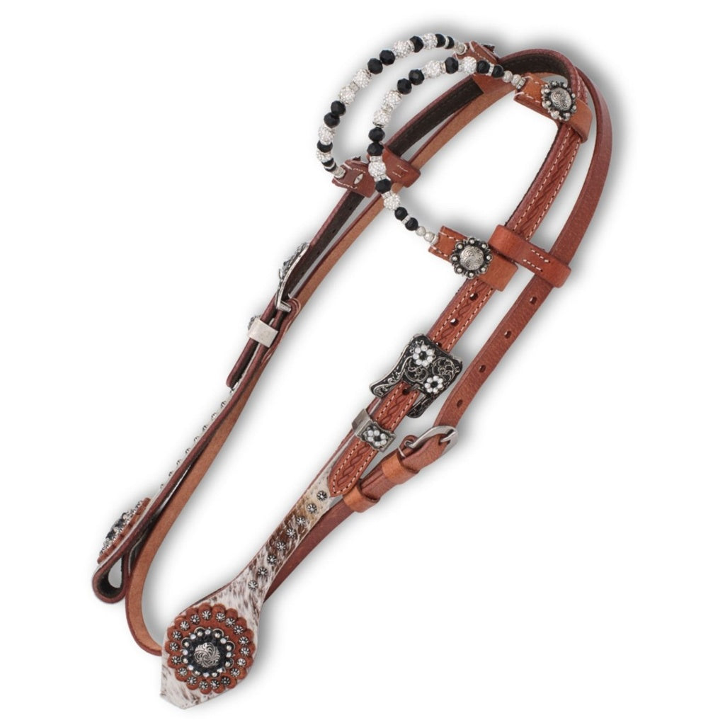Zweiohr Westerntrense mit Kehlriemen, echthaar Overlay, schwarz-silber