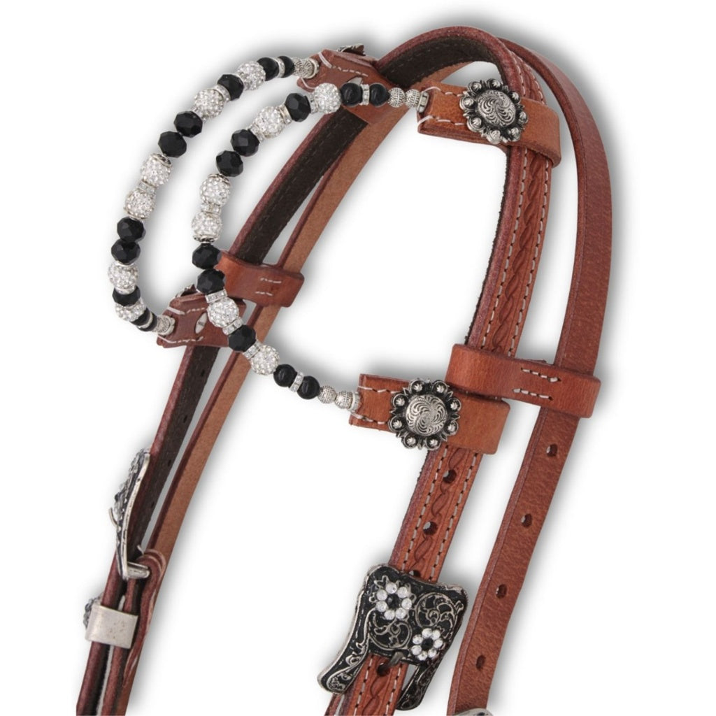 Zweiohr Westerntrense mit Kehlriemen, echthaar Overlay, schwarz-silber