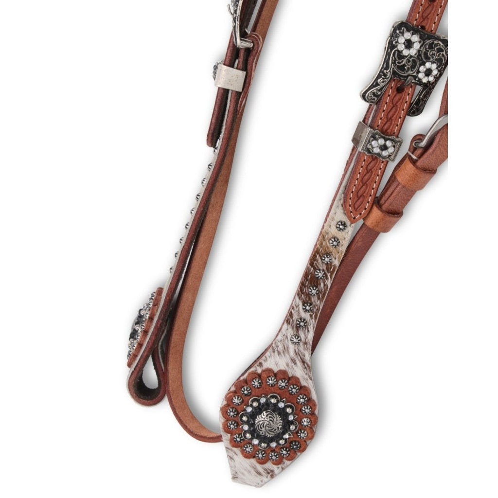 Zweiohr Westerntrense mit Kehlriemen, echthaar Overlay, schwarz-silber