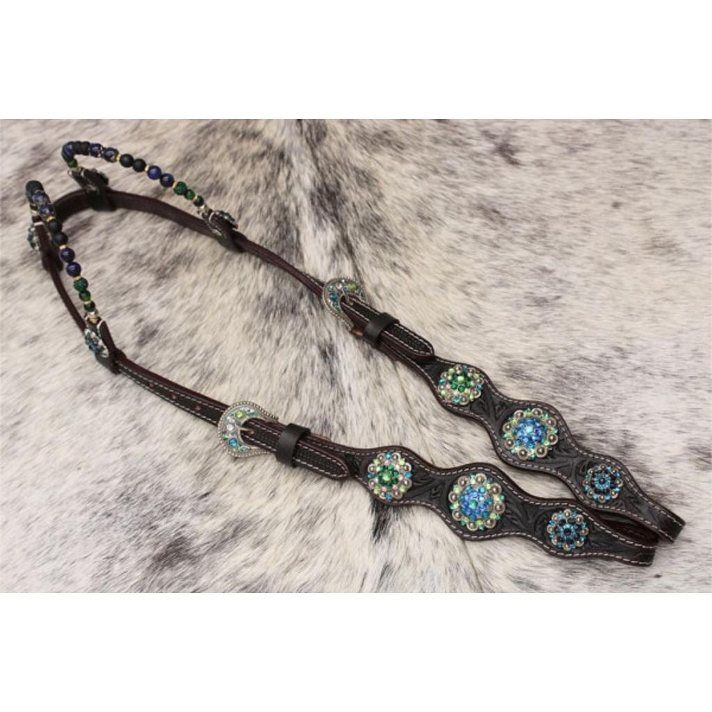 Zweiohr Show Westerntrense blau/türkis/grün mit Perlen-Earloop