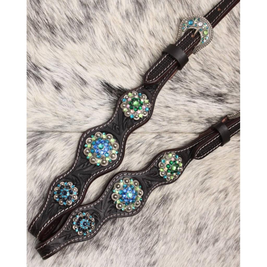 Zweiohr Show Westerntrense blau/türkis/grün mit Perlen-Earloop