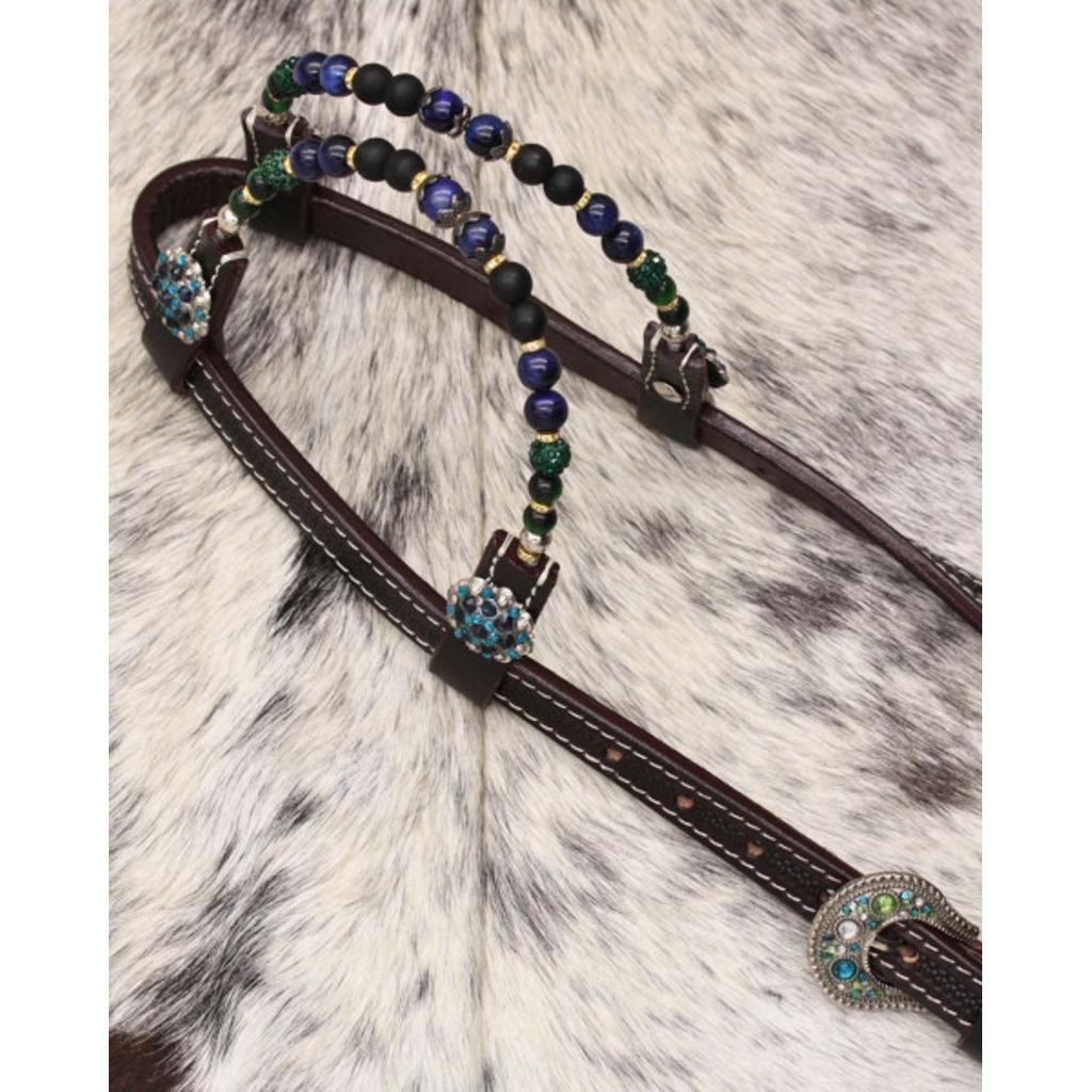 Zweiohr Show Westerntrense blau/türkis/grün mit Perlen-Earloop