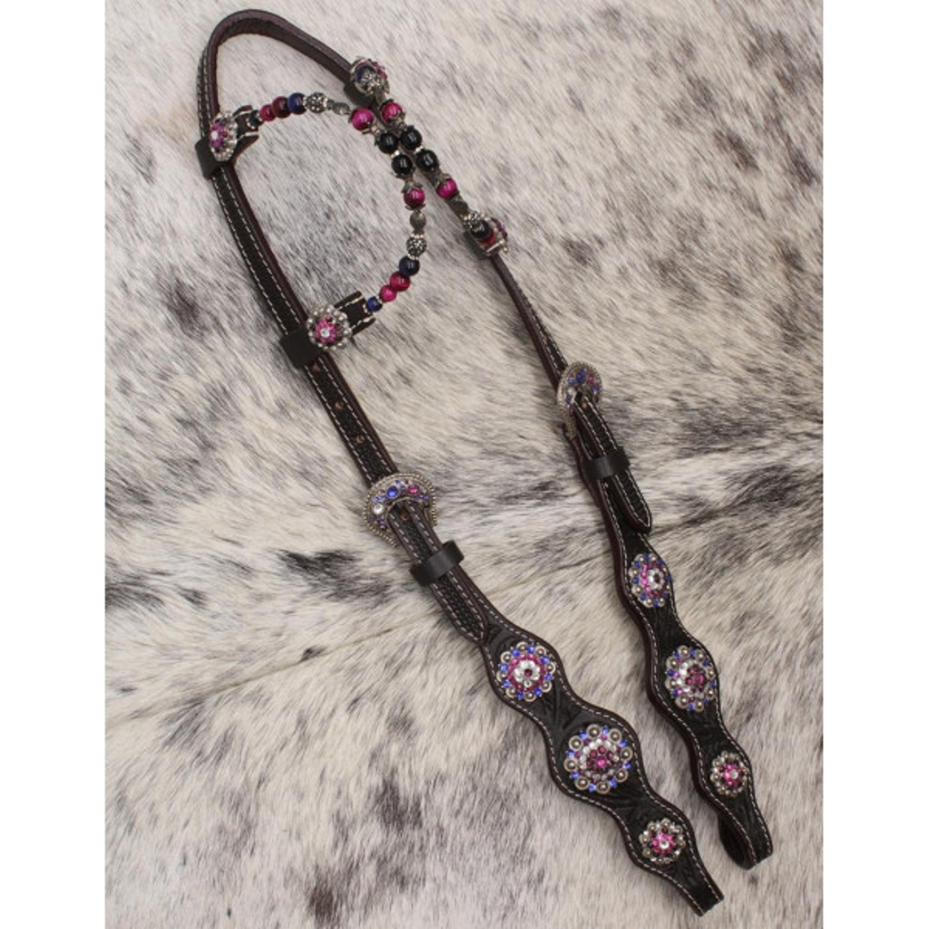 Zweiohr Show Westerntrense dunkelbraun/lila mit Perlen-Earloop