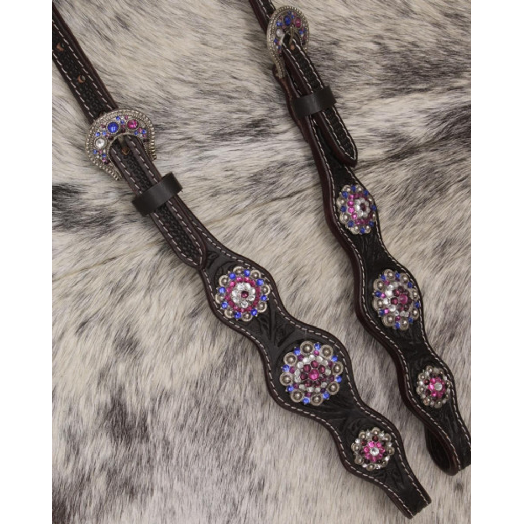 Zweiohr Show Westerntrense dunkelbraun/lila mit Perlen-Earloop