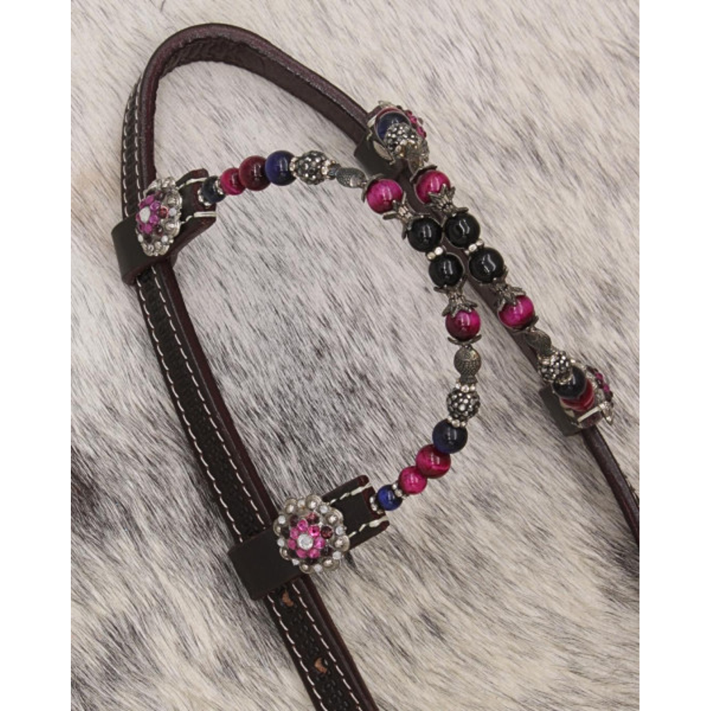 Zweiohr Show Westerntrense dunkelbraun/lila mit Perlen-Earloop