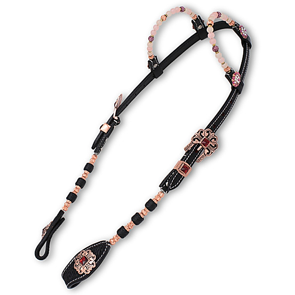 Zweiohr Westerntrense Schwarz Rosegold mit Perlen-Earloop