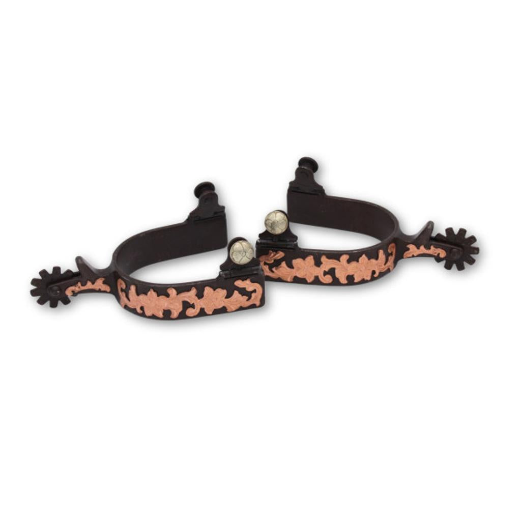 Westernsporen braun mit rosegoldener flower Verzierung, Rädchensporen