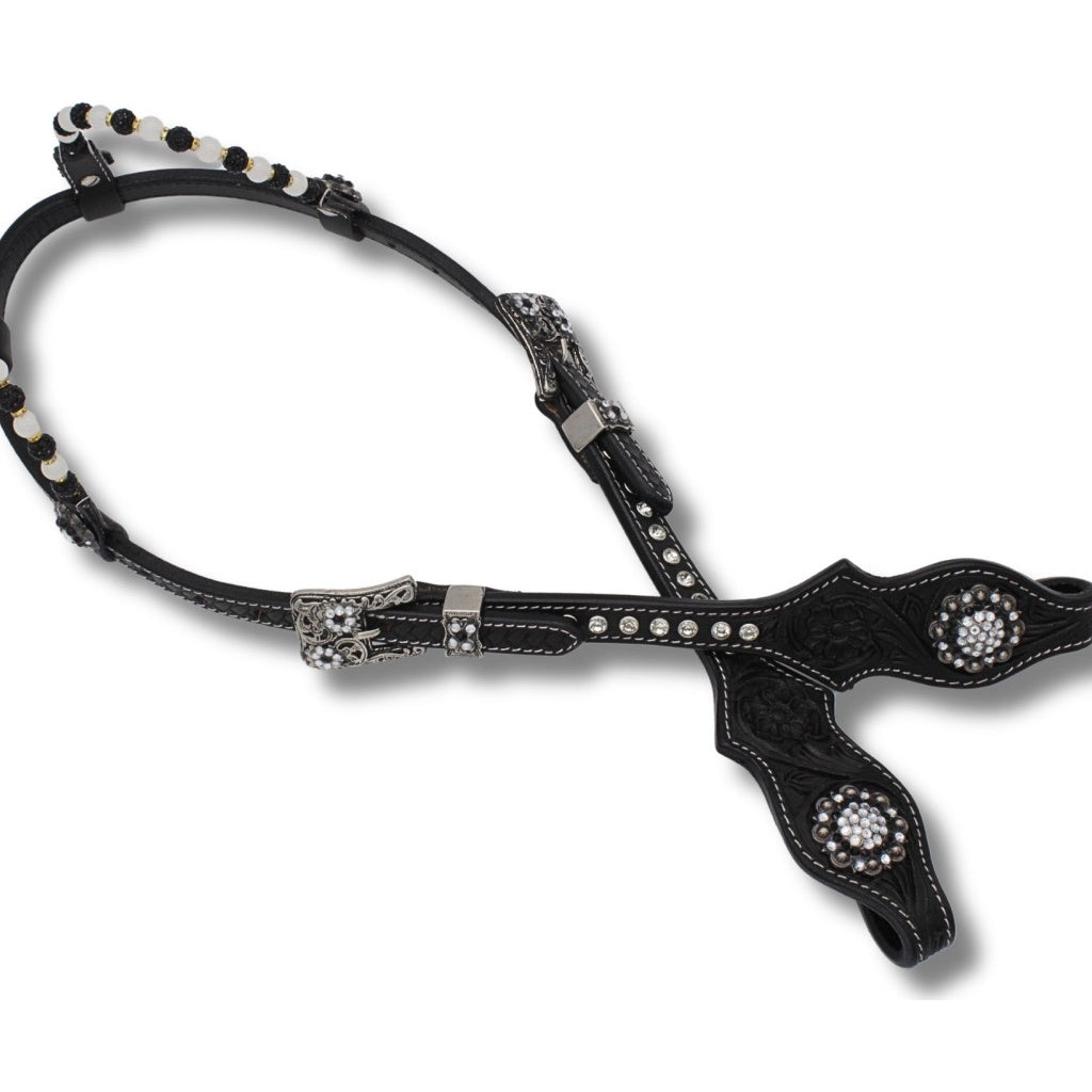 Kaltblut Zweiohr Westerntrense schwarz/weiß mit Perlen-Earloop