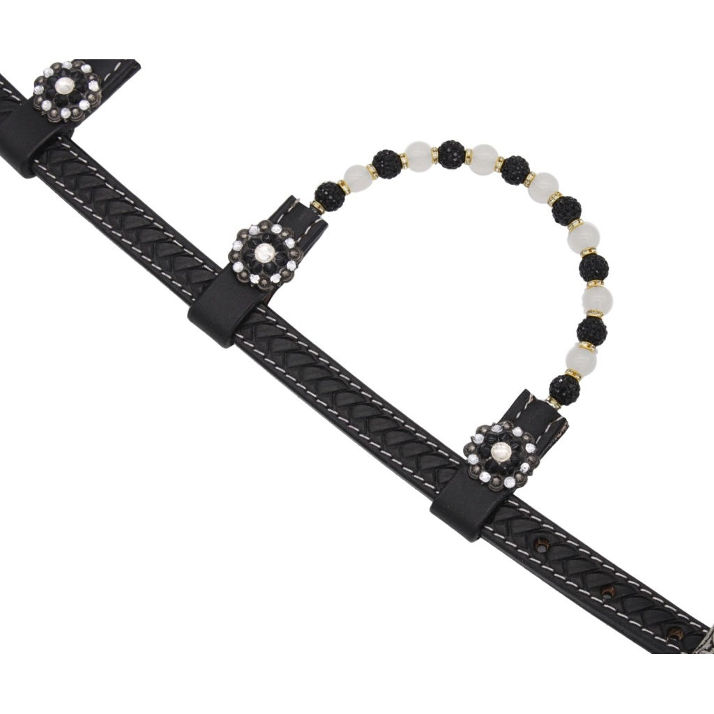 Kaltblut Zweiohr Westerntrense schwarz/weiß mit Perlen-Earloop