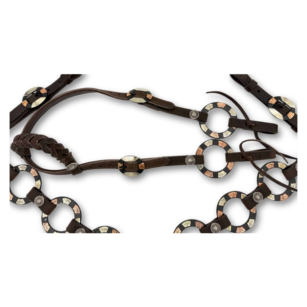 Einohr Westernset dunkelbraun aus Westerntrense und Vorderzeug mit Ringen