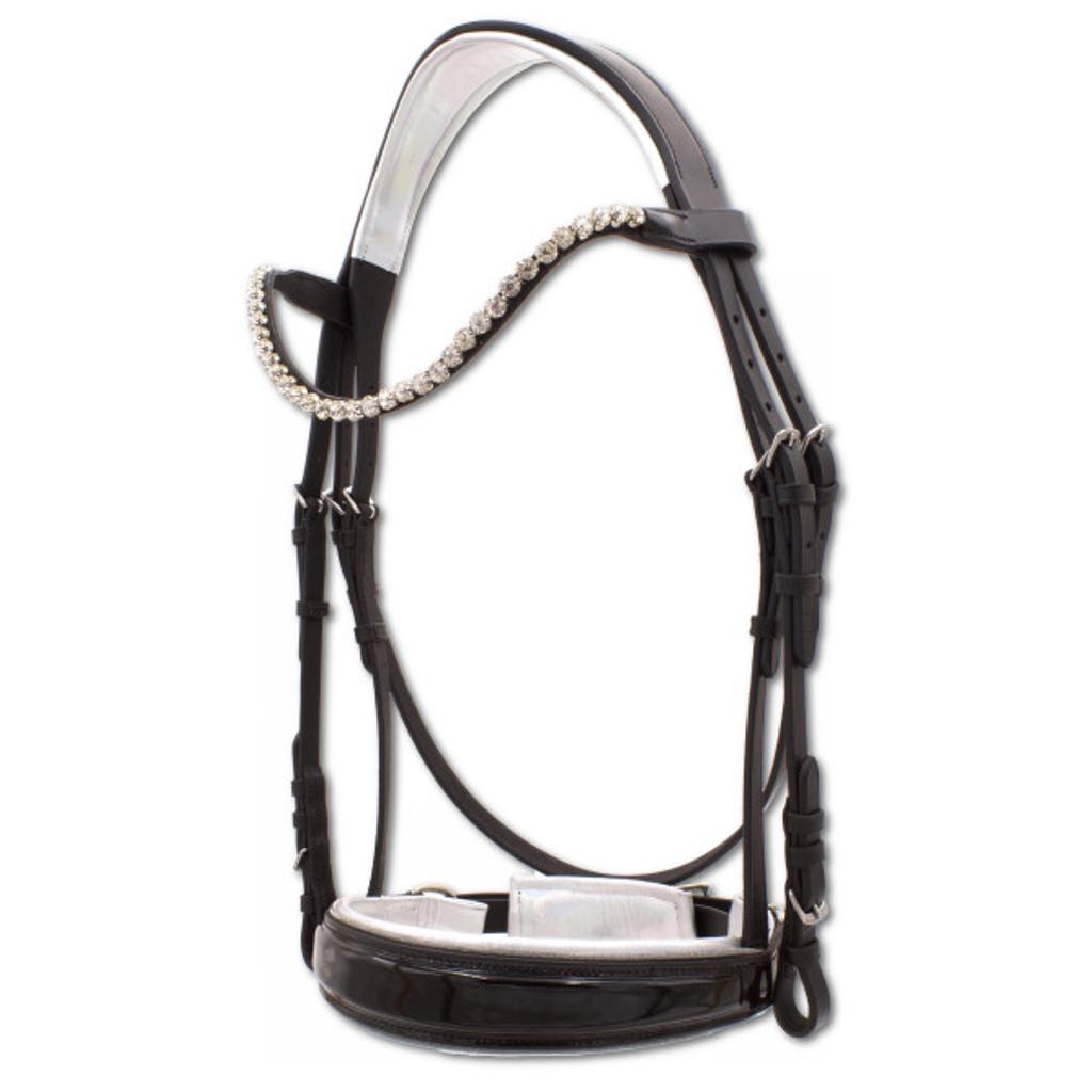 Schwedischer Trensenzaum, schwarz, glitzer, inklusive Zügel mit Grip, Reithalfter ohne Sperriemen