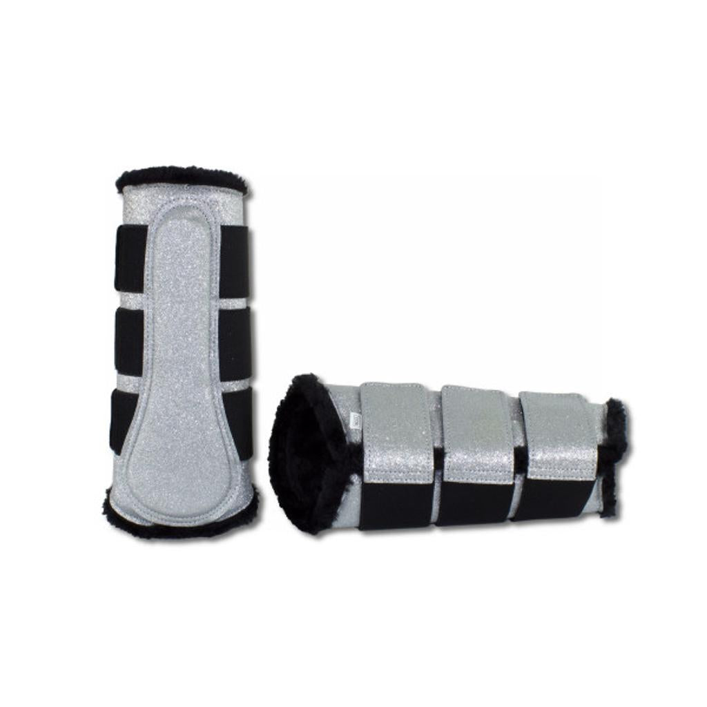 Glitzer Gamaschen, weiß/silber, Dressurgamaschen