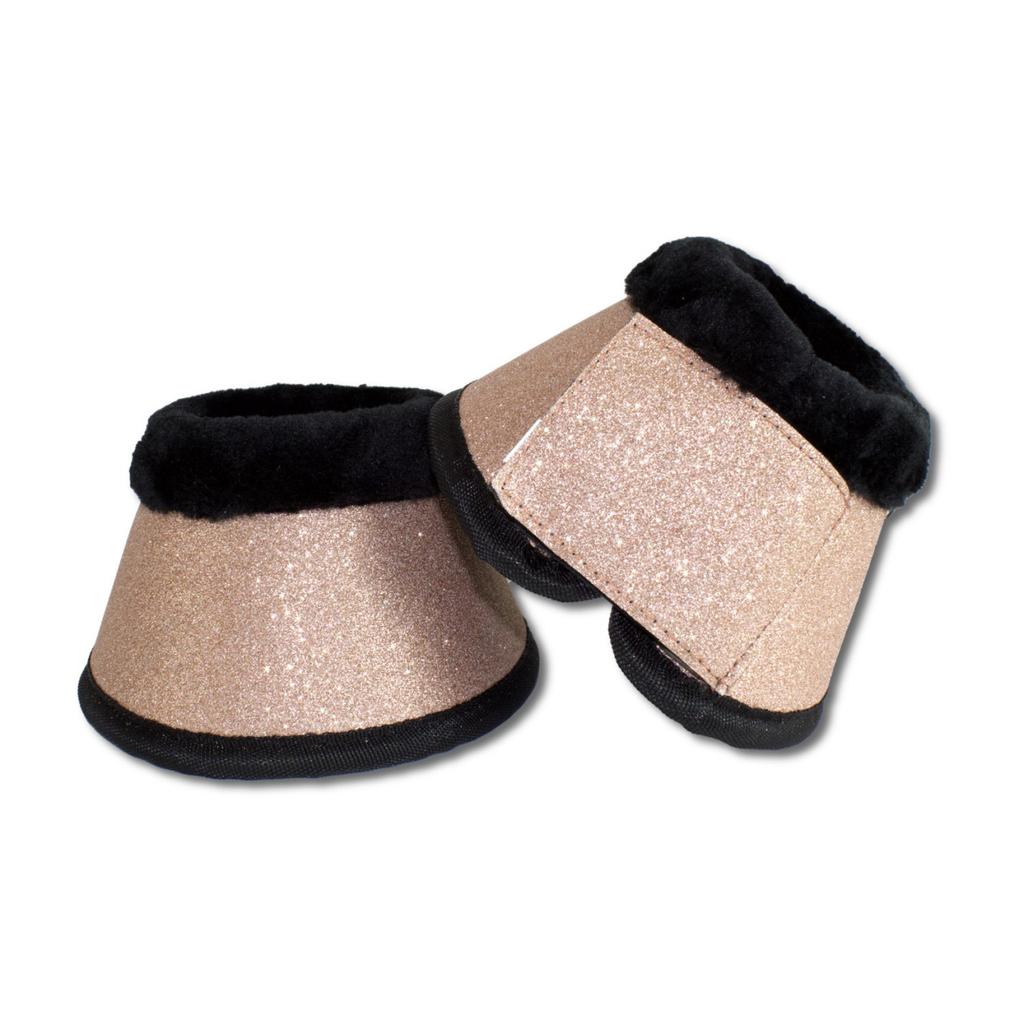 Glitzer Hufglocken mit Fellrand, rosegold, Springglocken