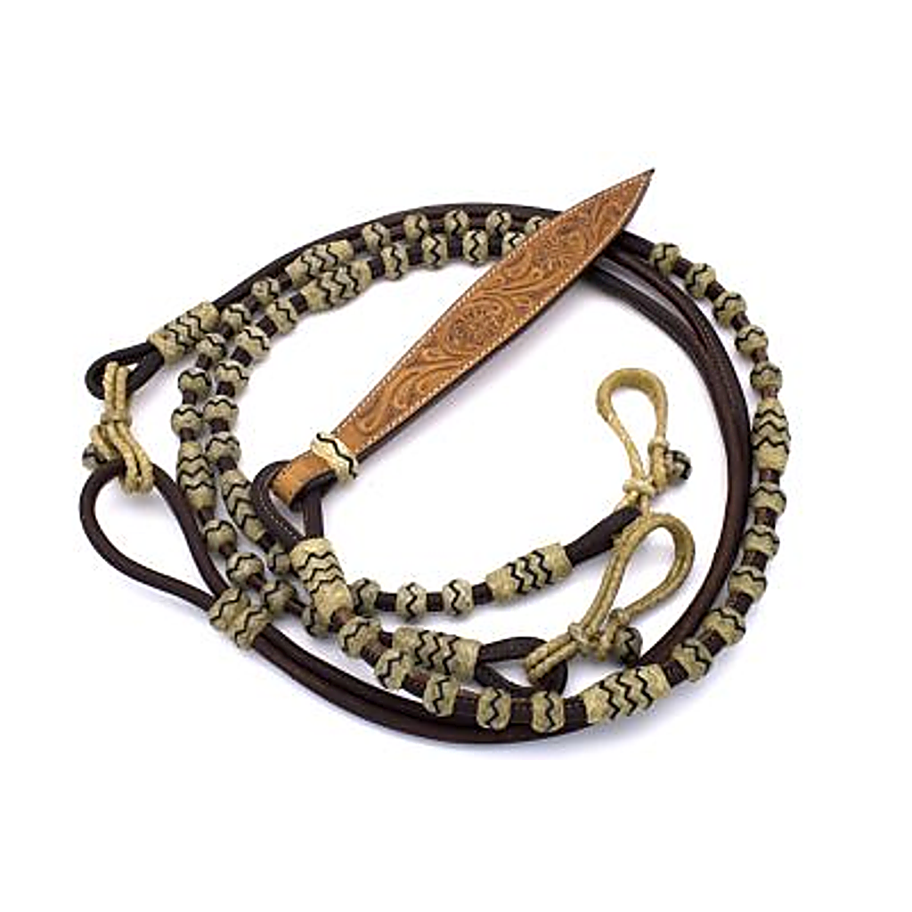 Leder Romal Reins mit Rohhaut und Lederklatsche