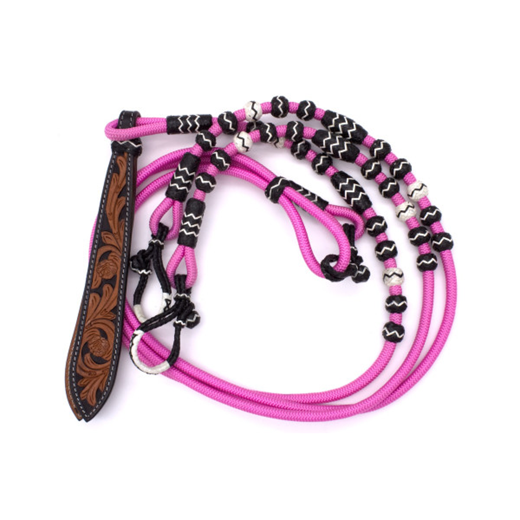 Nylon Romal Reins pink mit Buttons aus Rohhaut