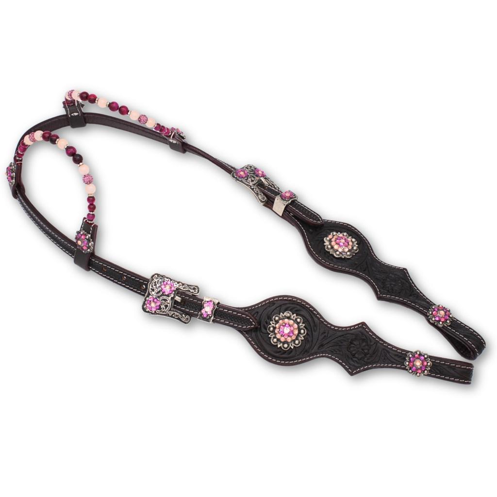 Zweiohr Westerntrense dunkelbraun punziert dark Pink/silber mit Perlen-Earloop