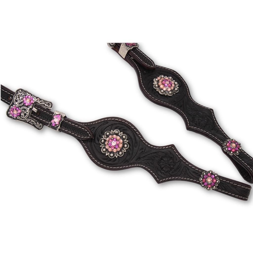 Zweiohr Westerntrense dunkelbraun punziert dark Pink/silber mit Perlen-Earloop