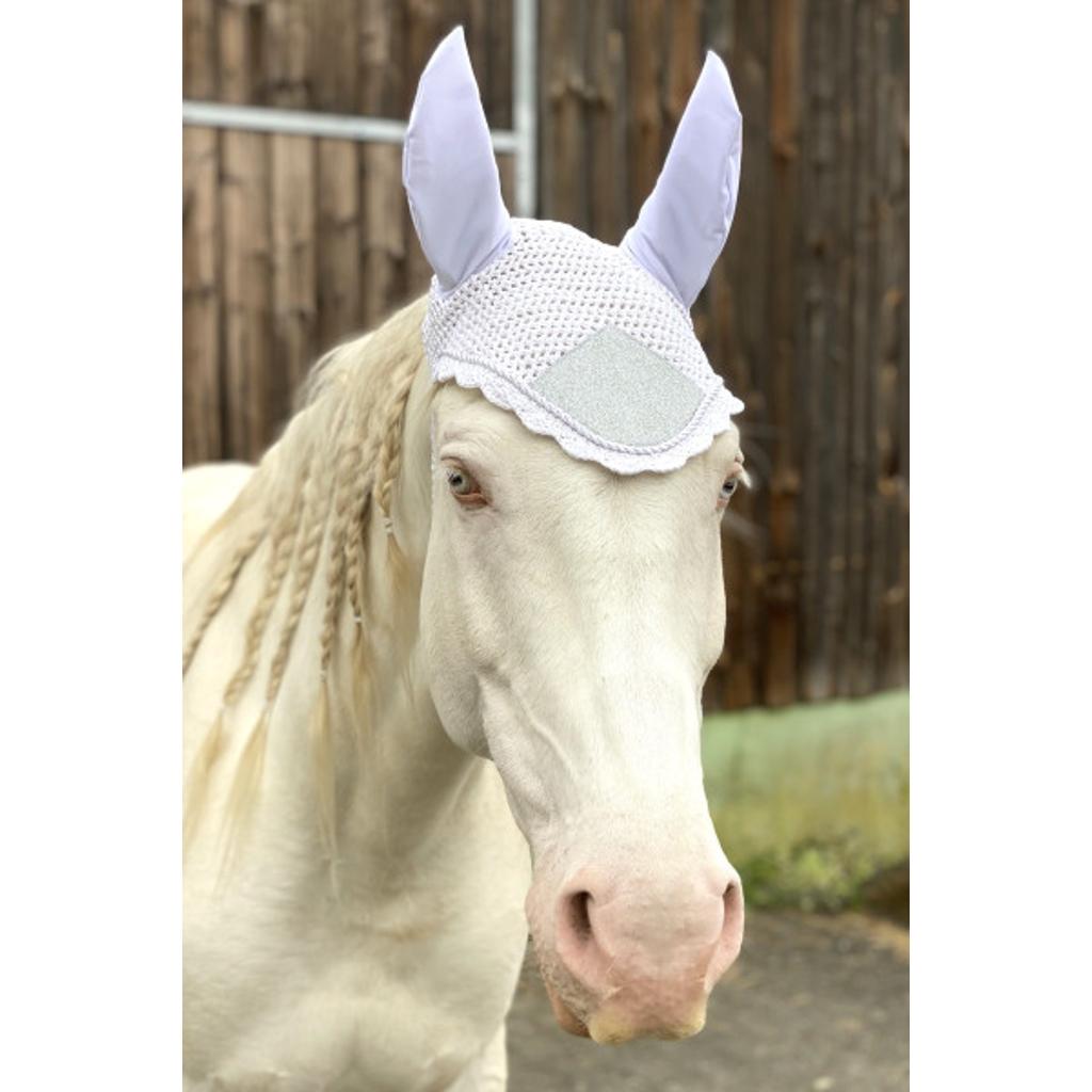 Fliegenmütze, Fliegenhaube Glitzer weiß
