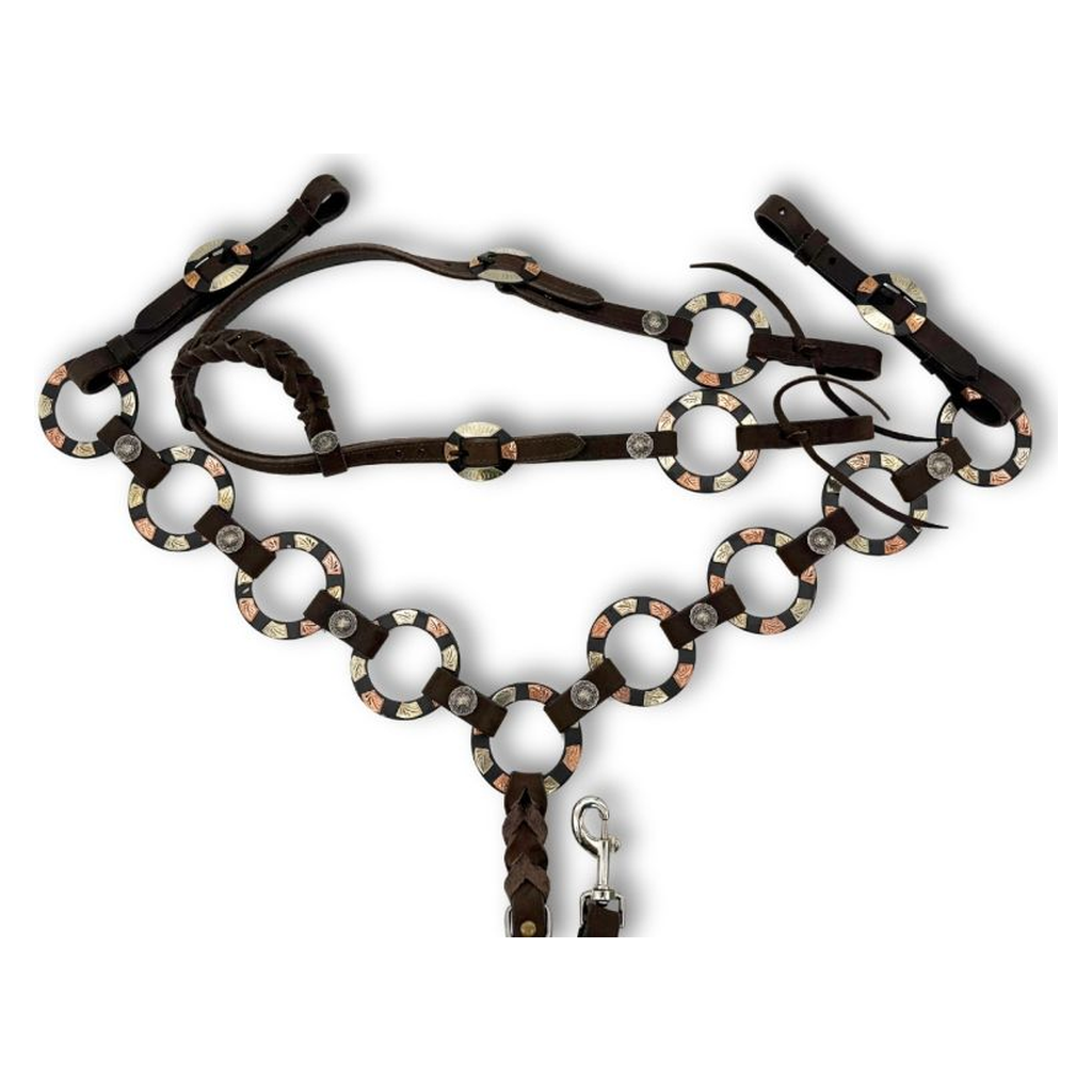 Einohr Westernset dunkelbraun aus Westerntrense und Vorderzeug mit Ringen
