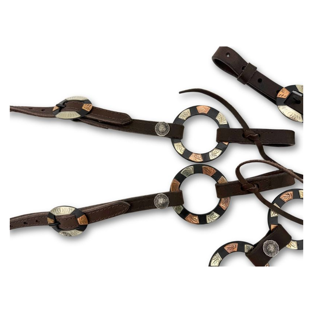 Einohr Westernset dunkelbraun aus Westerntrense und Vorderzeug mit Ringen