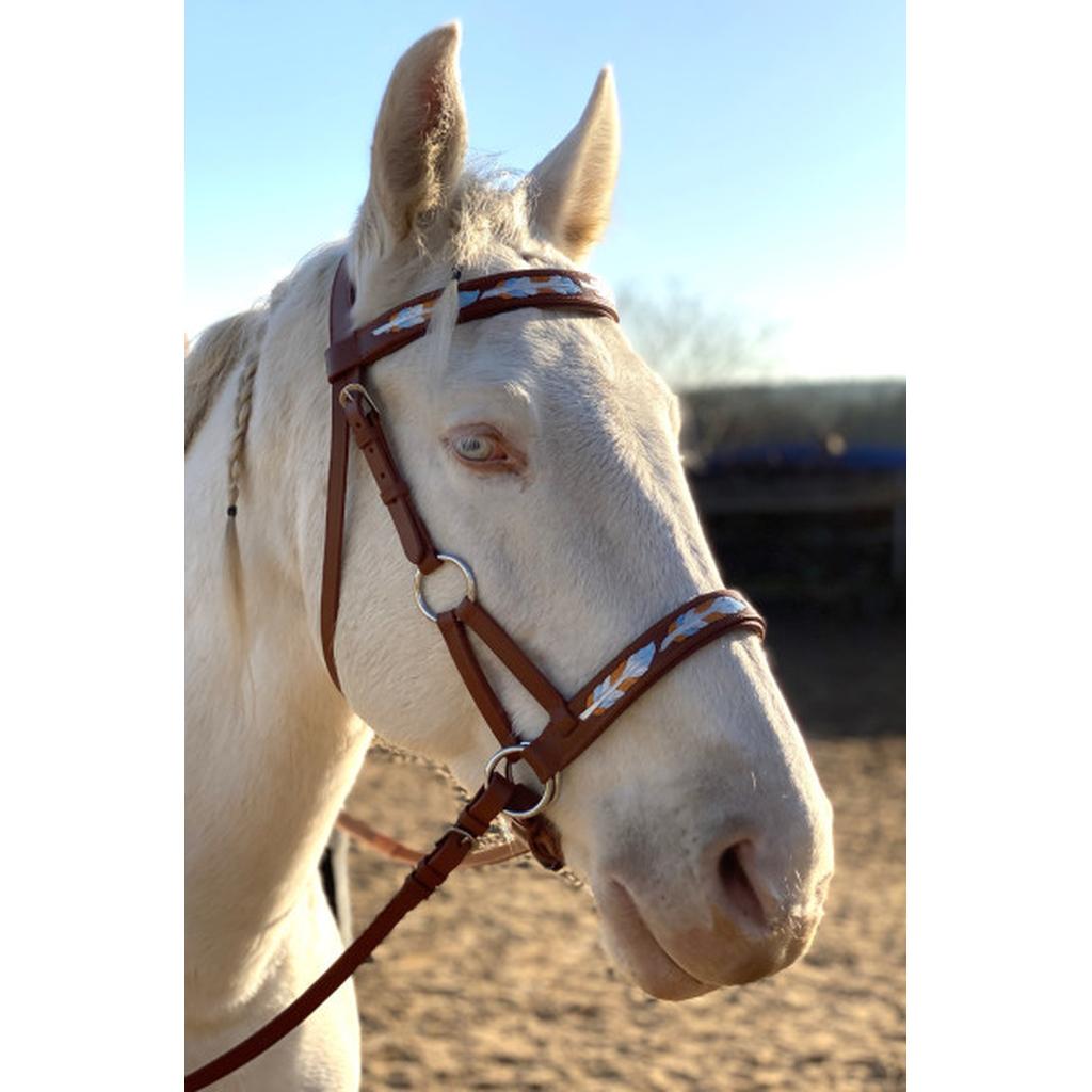 Sidepull super soft, anatomisch, braun, mit Federdesign, gebissloses reiten