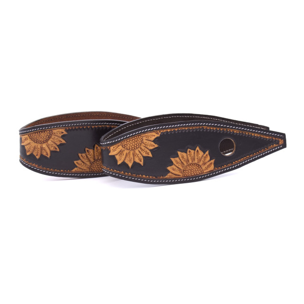 Leder Slobber Bars, Slobber Straps schwarz mit Sonnenblumen Punzierung