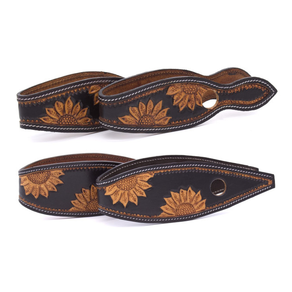 Leder Slobber Bars, Slobber Straps schwarz mit Sonnenblumen Punzierung