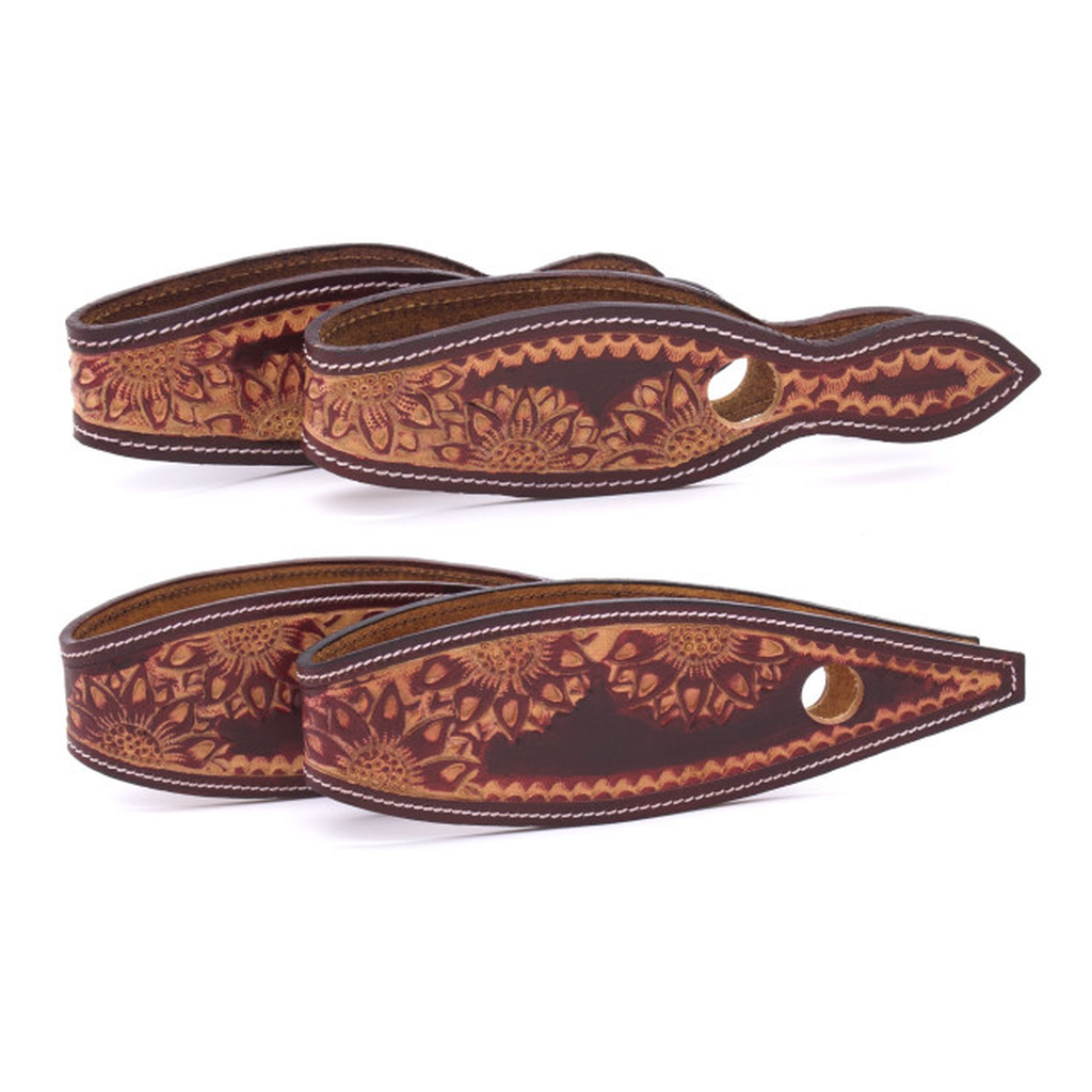 Leder Slobber Bars, slobber straps mit Blumenpunzierung rotbraun