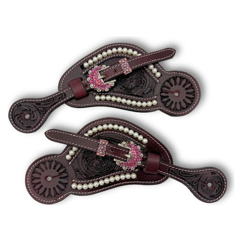 Sporenriemen burgundy/pink mit Perlen