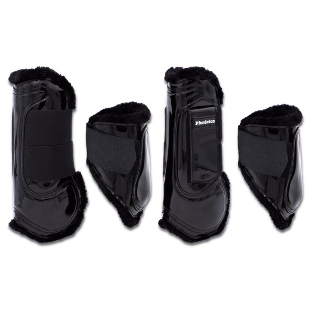 Gamaschen und Streichkappen lack schwarz, Springgamaschen 4er Set