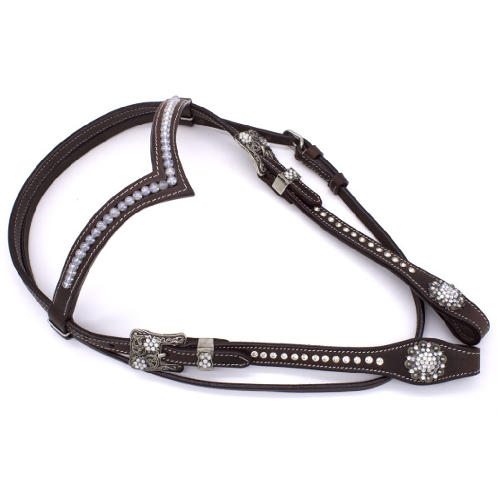 Westerntrense V-Stirnriemen mit klaren Perlen dunkelbraun