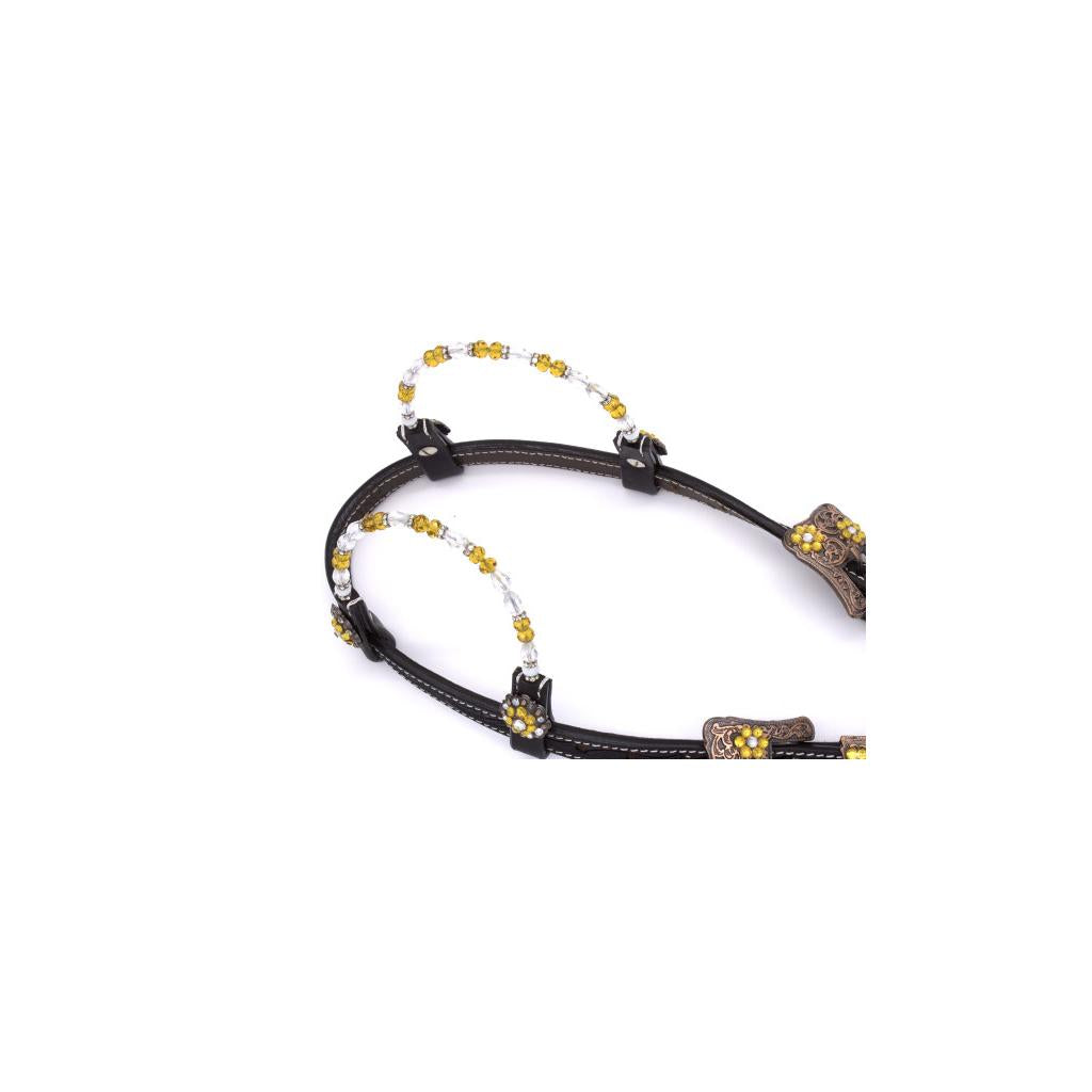 Zweiohr Perlen-Earloop Westerntrense schwarz mit goldenen Steinchen