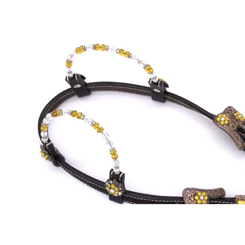 Zweiohr Perlen-Earloop Westerntrense schwarz mit goldenen Steinchen