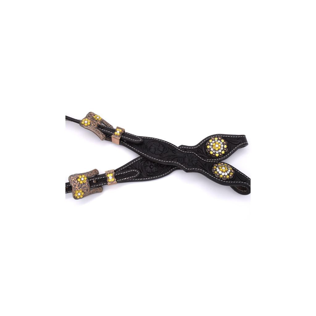 Zweiohr Perlen-Earloop Westerntrense schwarz mit goldenen Steinchen