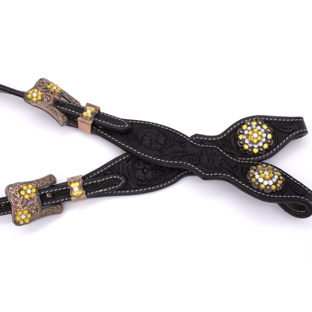 Zweiohr Perlen-Earloop Westerntrense schwarz mit goldenen Steinchen