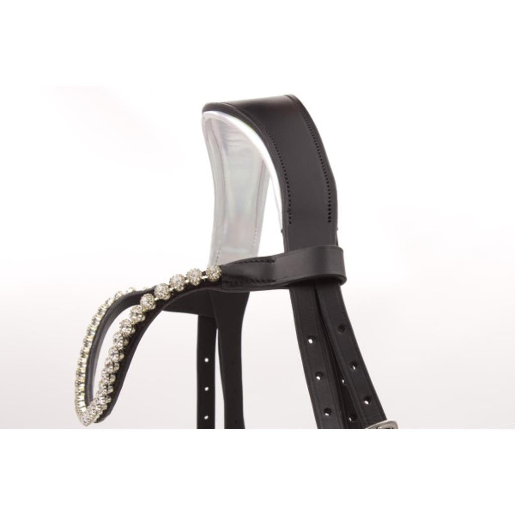 Schwedischer Trensenzaum, schwarz, glitzer, inklusive Zügel mit Grip, Reithalfter ohne Sperriemen