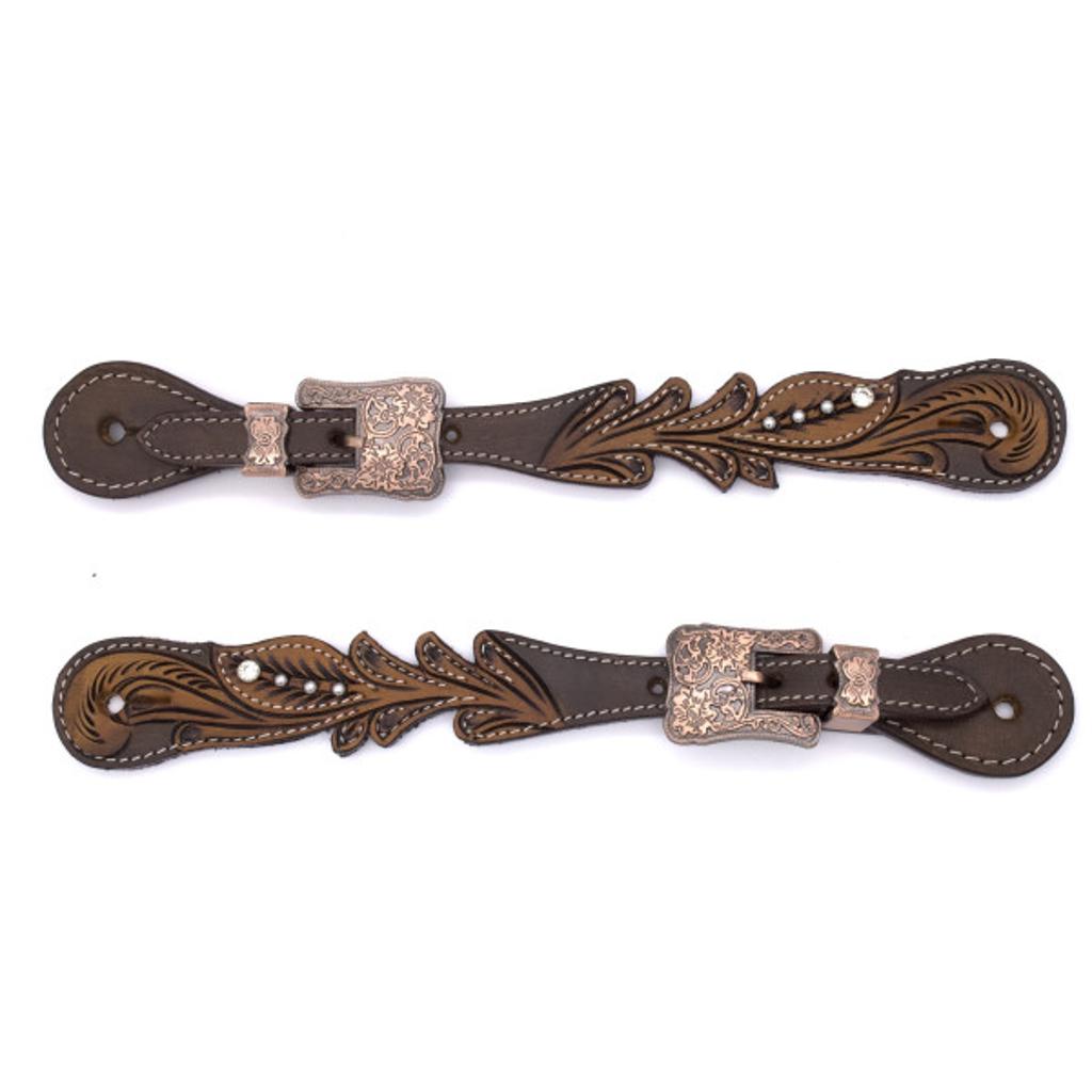 Vintage Western Sporenriemen mit verzierten kupferfarbenen Schnallen