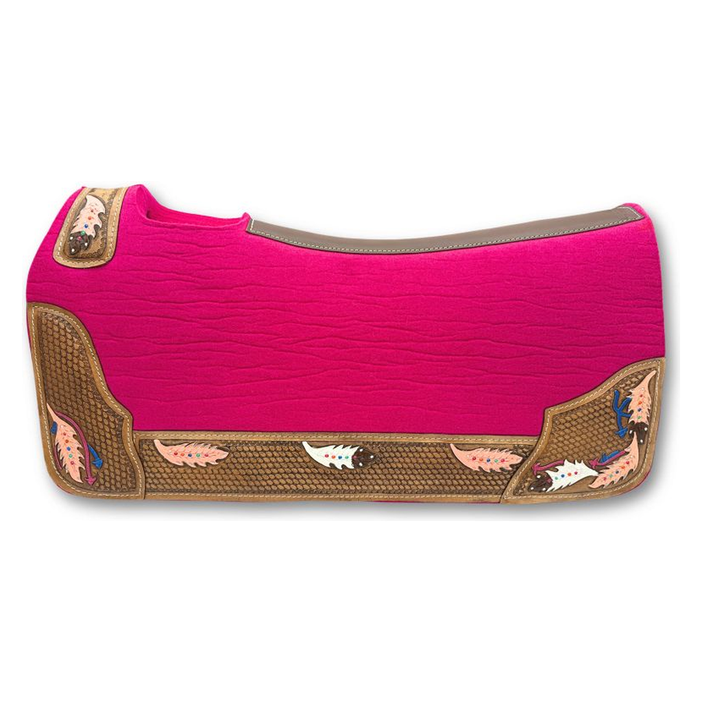 Wollfilz Westernpad Pink - Anatomisches Sattelpad mit Lederbesatz (78x80 cm)