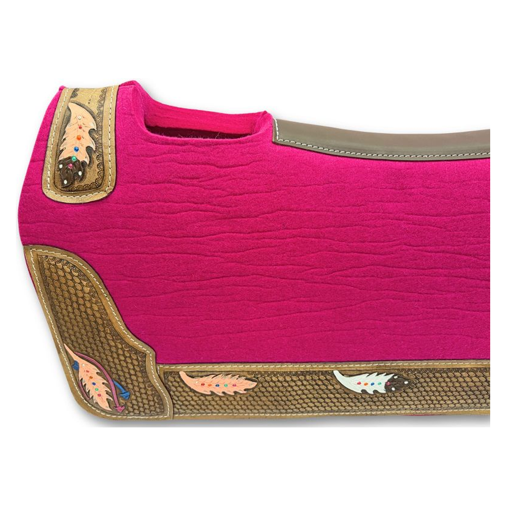 Wollfilz Westernpad Pink - Anatomisches Sattelpad mit Lederbesatz (78x80 cm)