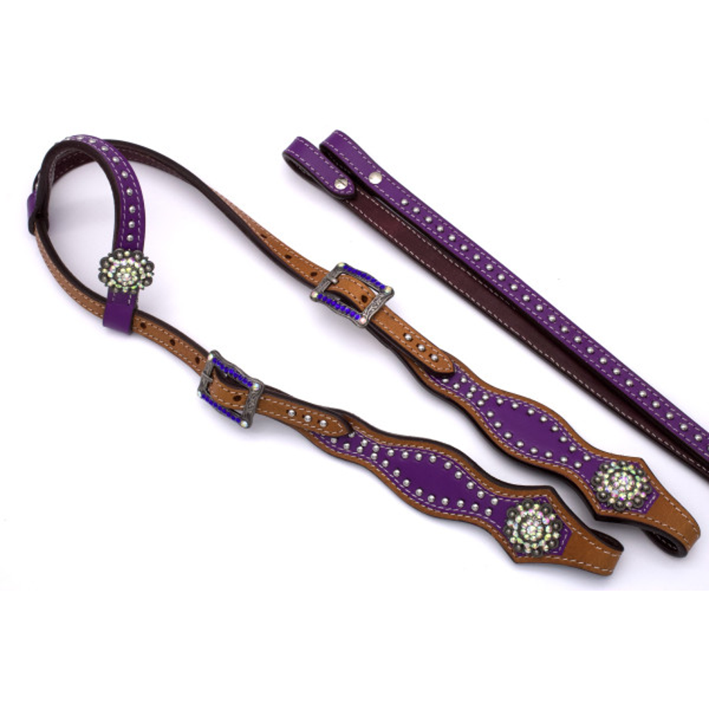 Einohr Westerntrense lila mit klaren Conchos inkl. Zügel