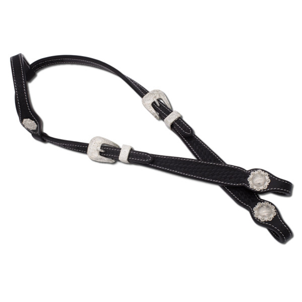 Einohr Westerntrense schwarz mit silberfarbenen Schnallen und Conchos