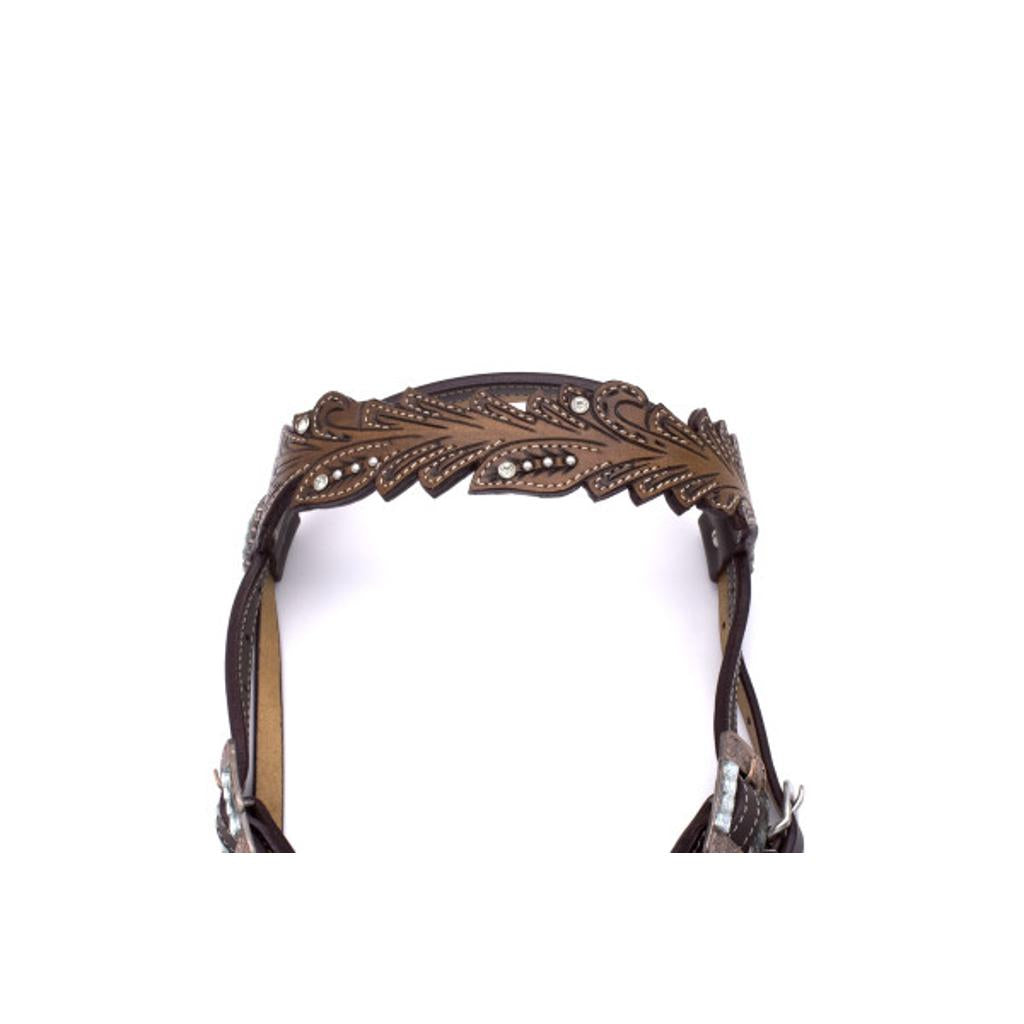 Vintage Style Westerntrense mit klaren Strasssteinen, kupferfarbene Schnallen, Stirnriemen