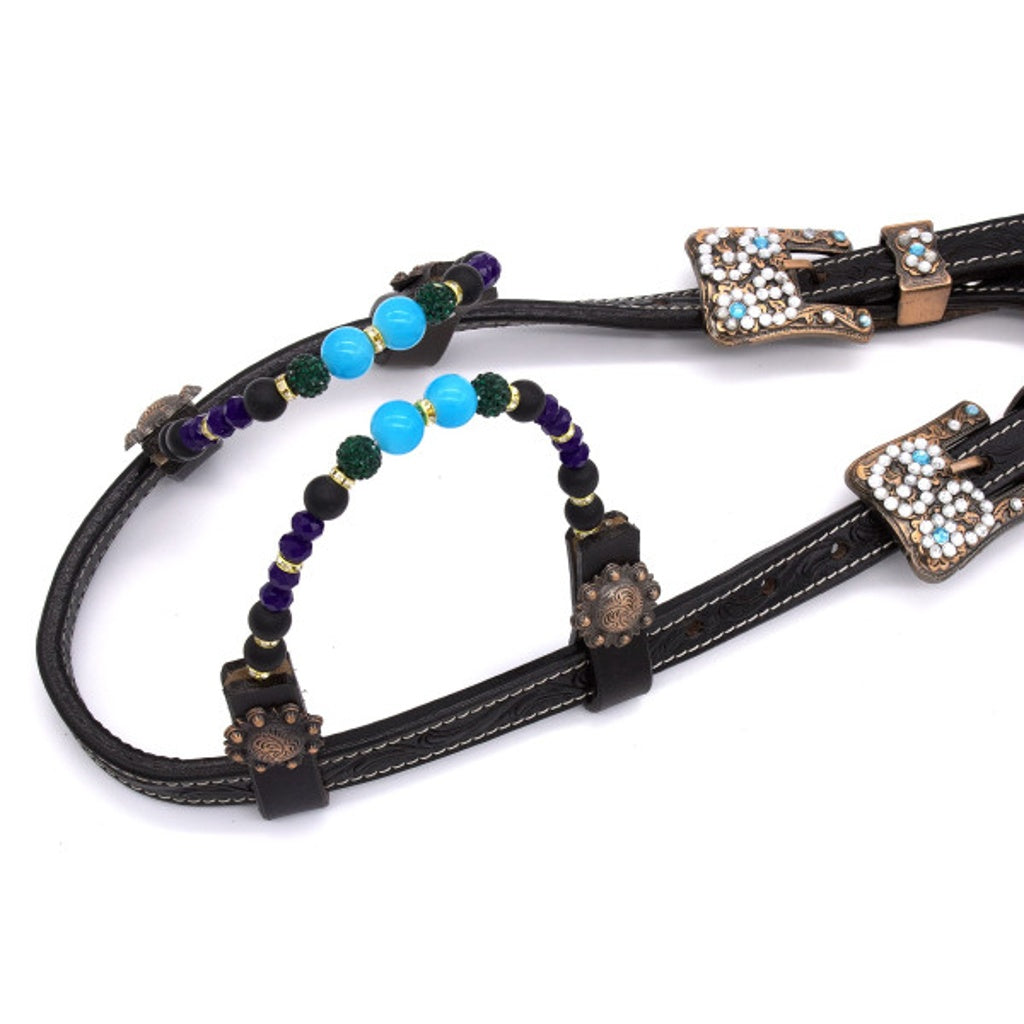 Zweiohr Show Westerntrense schwarz-türkis mit Perlen-Earloop