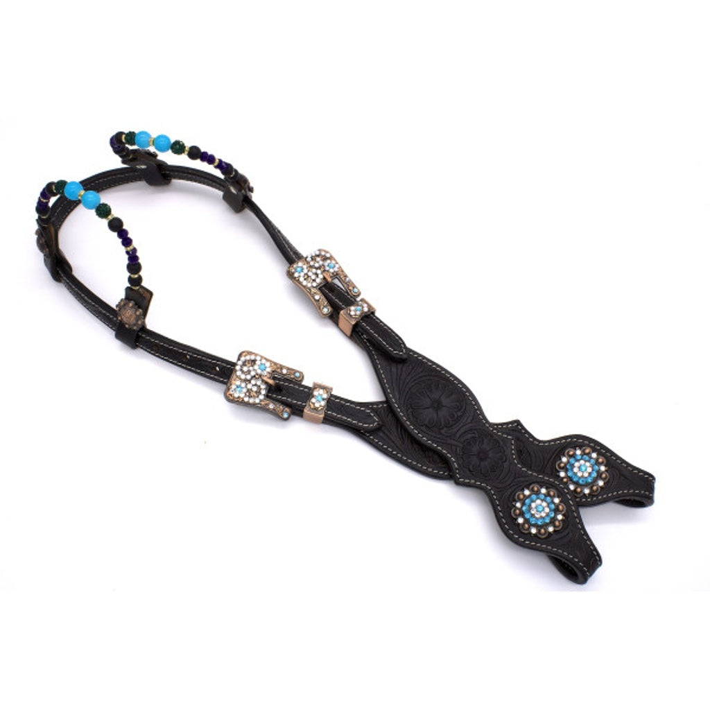 Zweiohr Show Westerntrense schwarz-türkis mit Perlen-Earloop