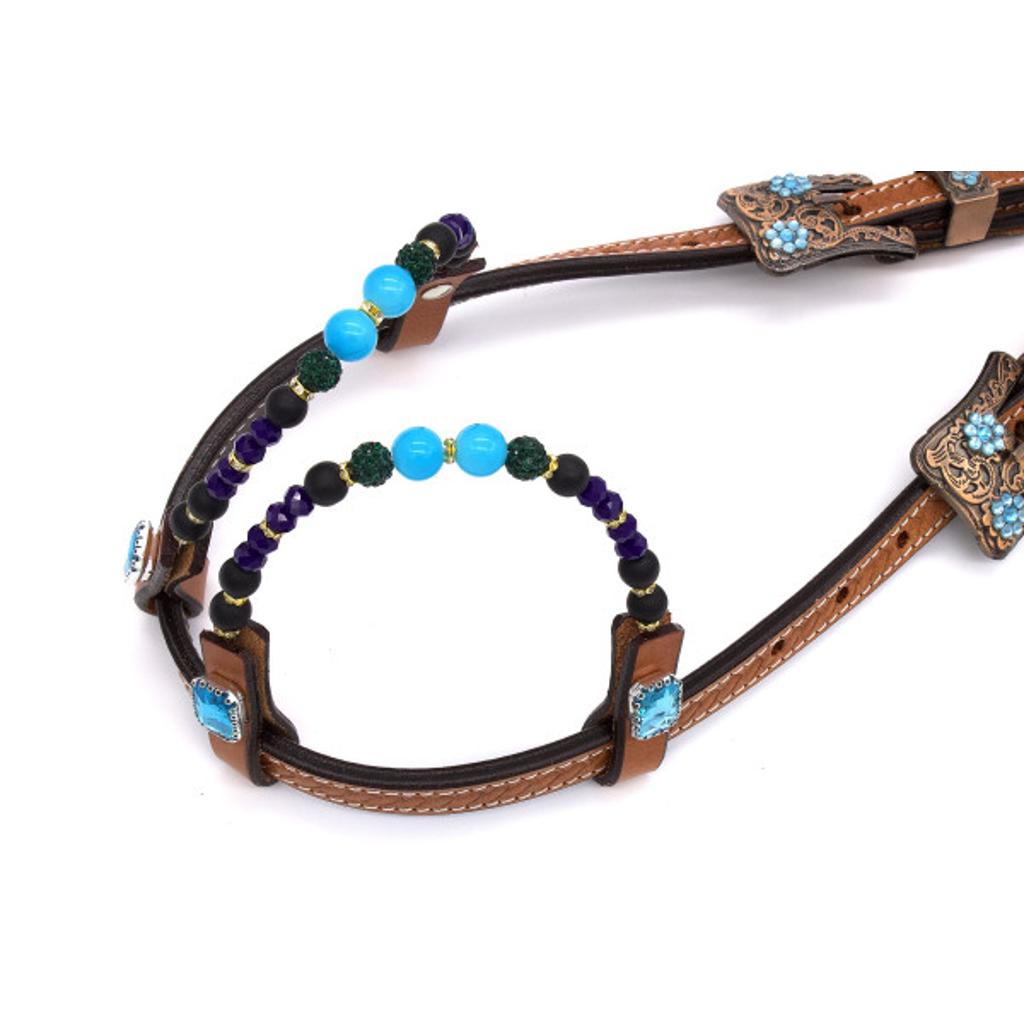 Zweiohr Show Westerntrense hellbraun-türkis mit Perlen-Earloop