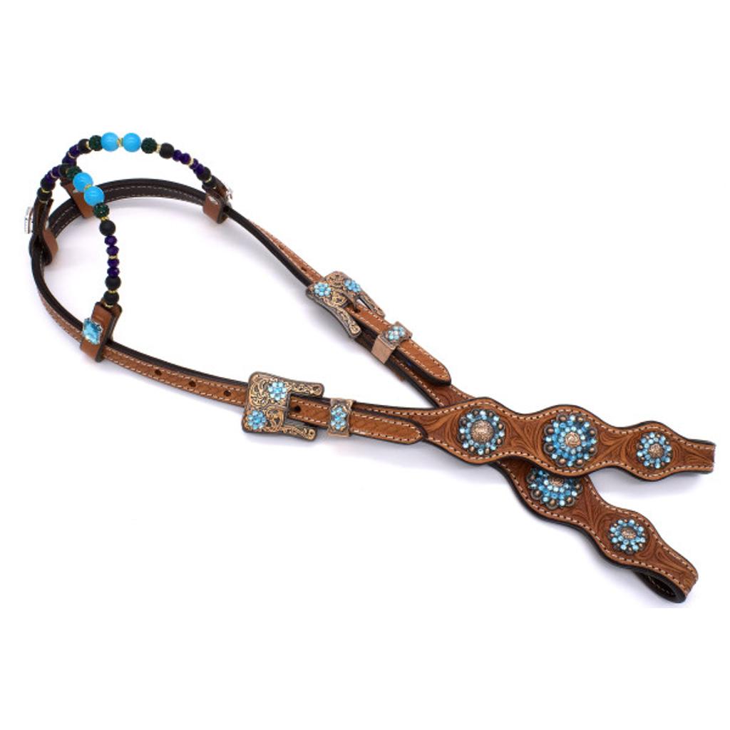 Zweiohr Show Westerntrense hellbraun-türkis mit Perlen-Earloop