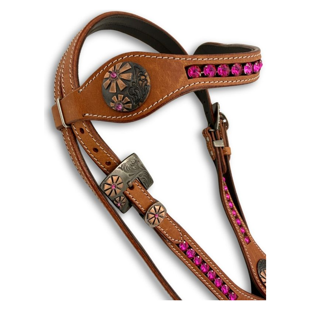 Stirnriemen Westerntrense pink, mit funkelnden Steinen