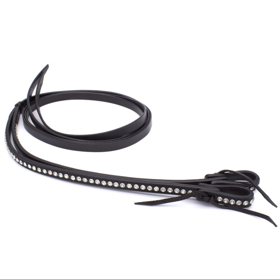 Split Reins Westernzügel, schwarz, mit Glitzersteinchen