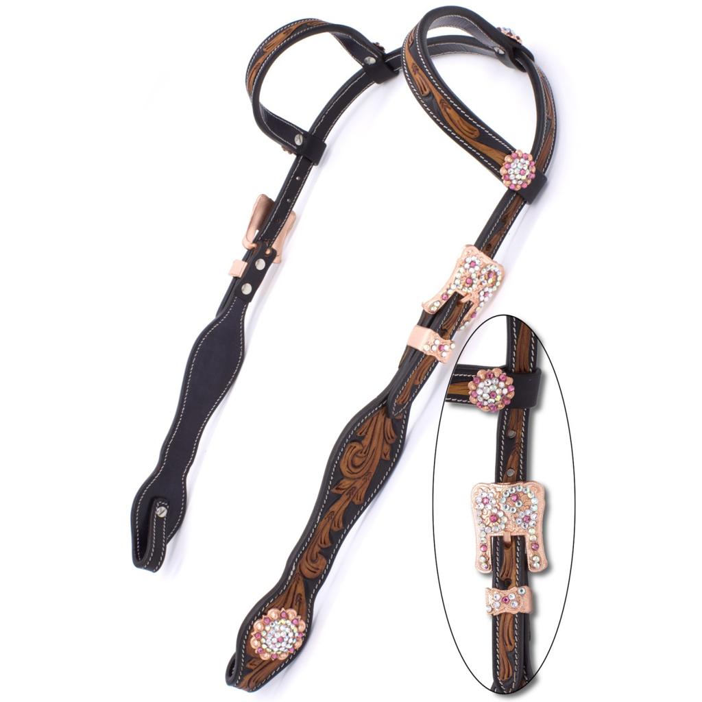 Zweiohr Westerntrense Crystal mit rosegoldenen Beschlägen und Conchos